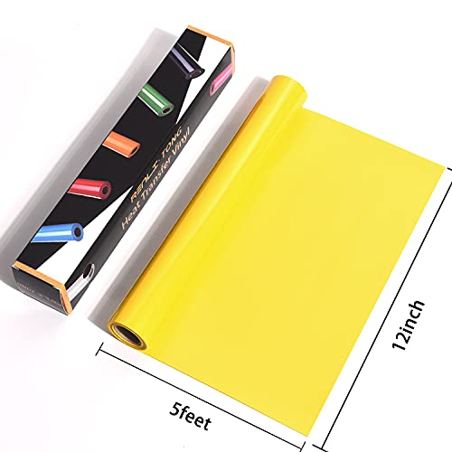 Image of RENLITONG Yellow Iron on Vinyl - 12Inch by 5ft Roll HTV Heat Transfer Vinyl for T-Shirt HTV Rolls for All Cutter Machine - Easy to Cut & Weed for Heat Transfer Design
