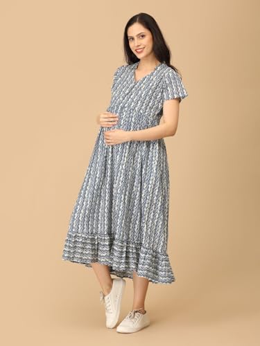 Image of The Mom Store Maternity and Nursing Dress | Pre and Post Pregnancy Dress | Zipper /Button Opening | Causal Wear | Trendy Stylish Dresses for New Moms