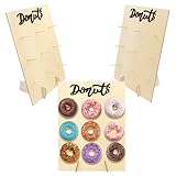 ZYNERY 3 Stück Holz Donut Wand Set – 9 Löcher Wiederverwendbare Donut Halter, Donut Dekoration für Hochzeiten, Geburtstage, Babyparty, Jubiläen & Konditoreie