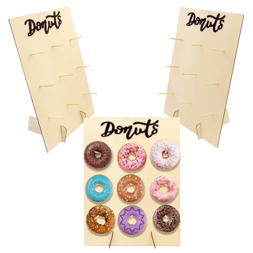 ZYNERY Wood Donut Stand Set of 3 Doughnut Board Display Stand Donut Wall with 9 Holders for Wedding Birthday Family Party 30 x 40 cm