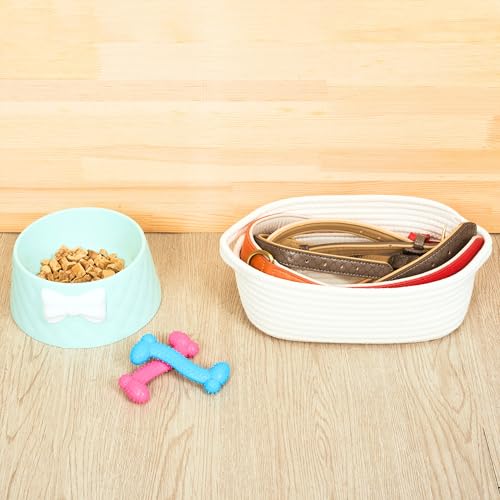 Image of MINTWOOD Design 5-Piece Small Decorative Woven Storage Baskets Set for Shelves, Bathroom, Pantry and Nightstand Organizer, Catch All Tray for Organizing Gifts, Dog and Cat Toys, Creamy White