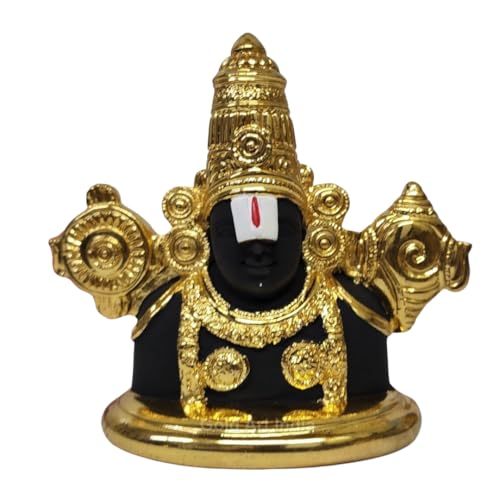 Image of Gold Art India Lord Tirupati Balaji Idol Gold Plated Black Body Murti for Mandir | Lord Vishnu Shree Venkateswara Swamy Statue for Pooja Room | Balaji Bust for Gift God Balaji for Home Decor