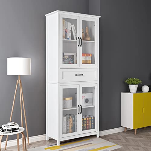 Qyisiuy Fch American Country Mdf Spray Paint Upper Two Doors Middle Drawer Lower Two Doors Bookcase White #TOP1