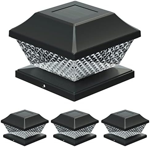 voona Solar Post Cap Lights Outdoor - Fence Post Lights Solar Powered White LED Post Lighting for 4x4 5x5 Wooden Posts Deck Fence or Patio (Black)