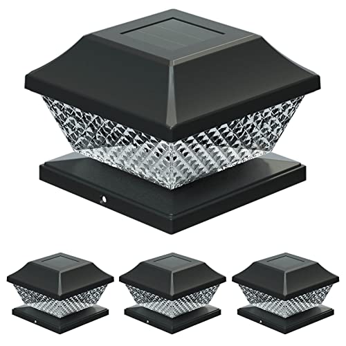 Voona Solar Post Cap Lights Outdoor - Fence Post Lights Solar Powered White Led Post Lighting For 4X4 5X5 Wooden Posts Deck Fence Or Patio (Black) #TOP23