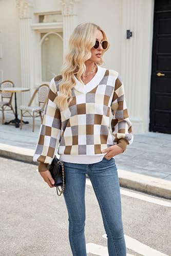 Spring Sweaters for Women, Women's Long Sleeve V Neck Color Block Trendy Oversized Ribbed Knit Pullover Sweater Tops3