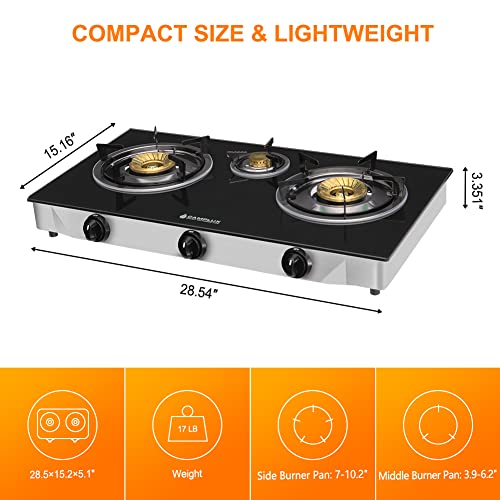 Camplux Propane Gas Stove With 21,600Btu, 3 Burners Propane Stove, Tempered Glass Camping Cooking Stove #TOP6