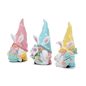 Hodao 3 PCS Easter Gnomes Decor Resin Bunny Handmade Spring GnomesElf Gifts for KidsWomenMen Home Party Decorations