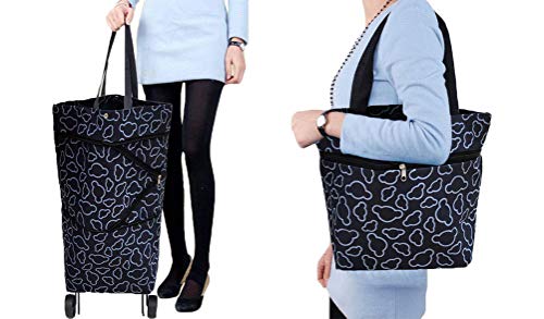 Collapsible Trolley Bags Folding Shopping Bag with Wheels Foldable Shopping Cart Reusable Shopping Bags Grocery Bags Shopping Trolley Bag on Wheels (B081CBRC5B)