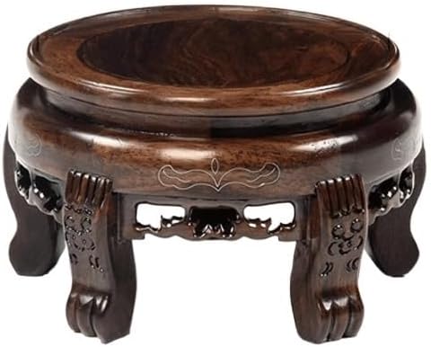 Bonsai Pedestal Vase Pedestal Stands Round Fish Tank Vase Flower Bonsai Wine Teapot Carved Base Ornament Solid Wood Small Flower Stand Holder Planter Stand Plant Holder