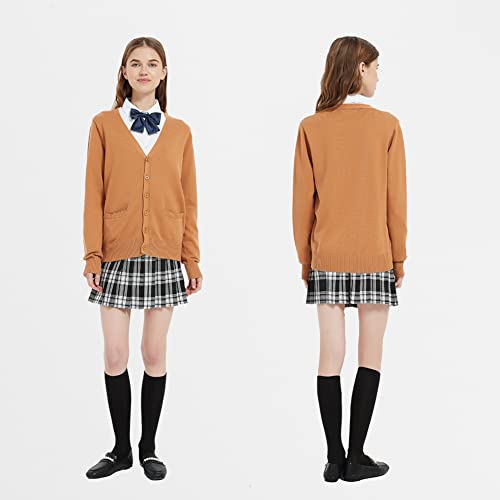 Image of jinghuiyue Women's Cardigan School Uniform Sweater V Neck Button Down Knit Cardigans Coat with Pockets