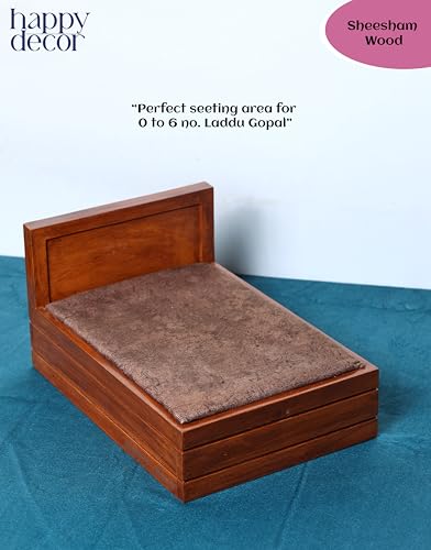 Image of Premium Polished Sheesham Wooden Laddu Gopal Jhula, Shri Krishna Swing Kanhaji, Thakurji, for Bal Gopal Idol, (Size:- 13 inchx12 inchx7 inch), Seat Size :- (8 inchx6 inch) 0 to 4 no Gopal ji (Brij Royal Bed)