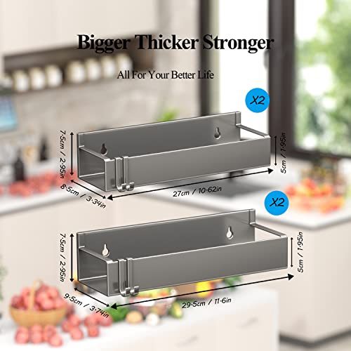 Alphyse Magnetic Spice Rack For Refrigerator, 11.8 Inch Adhesive Wall Mount Spice Rack, Strong Magnetic Shelf For Refrigerator, Space Saving Kitchen Organizer With 8 Removable Hooks (Gun Gray，4 Pack) #TOP3