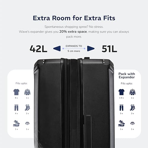 Image of Provogue Wave Hard-Sided PC 55 Cm Suitcase /Cabin Trolley Bag Small| Expandable Space with 8 Wheels Trolley Bags for Travel | Lightweight with TSA Lock | 3 Year Warranty (Midnight Black)