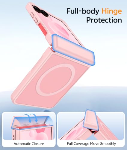 Image of FNTCASE for Samsung Galaxy Z Flip 8 Case: [Hinge Protection + Screen Protector] [Fit for Magsafe] Military Grade Drop Proof, Translucent Matte Protective Phone Cover - Light Pink
