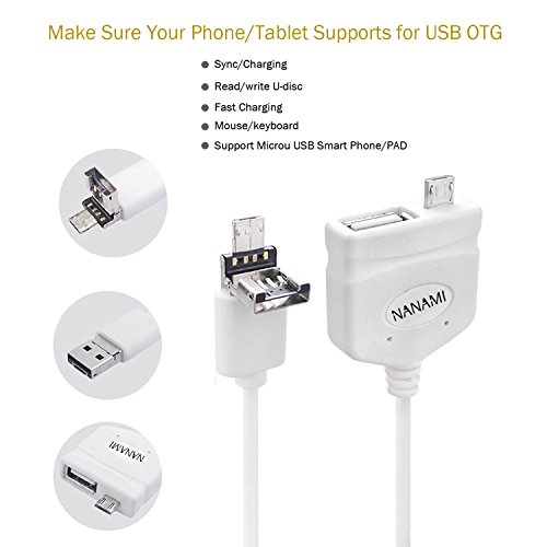 Micro USB 2.0 OTG Cable, NANAMI Multi-in-1 On-The-Go Adapter Male Micro USB to Female USB for Keyboard, Mouse, Smart phone and Tablet with OTG Function(White)