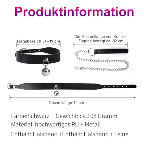 QUEEN'S STORY BDSM Fesselhalsband Bondage-Lederhalsband Flirten, Leine, Sklave,Choker Collar Fetischhalsband schwarzer Kettenset PU-Leder Verstellbare Halsfessel, Halsbänder Sexspielzeug für Frauen