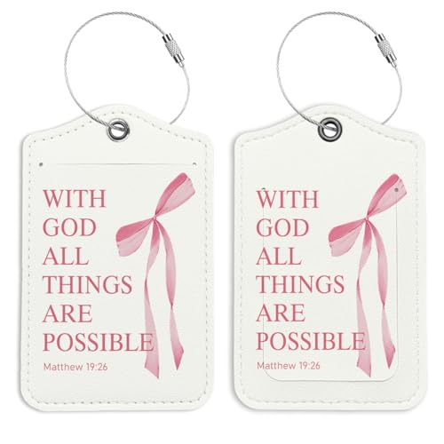 Coquette Pink Bow Luggage Tags for Suitcases, Cute Luggage Tags for Women, Bible Verses Bow Luggage Tag, Trendy Girly 2 Pack Luggage Tag for Travel, Teen Girls Gifts Suitcase Tags