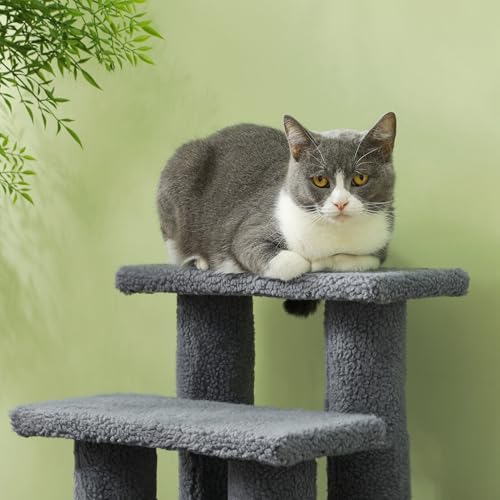 PawHut Katzentreppe 4 Stufen Tiertreppe Treppe für Katze Haustiertreppe Hundetreppe aus Plüsch 61 x 41 x 60 cm Grau