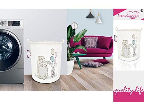 TIBAOLOVER 19.7" Large Sized Waterproof Foldable Canvas Laundry Hamper Bucket with Handles for Storage Bin,Kids Room,Home Organizer,Nursery Storage,Baby Hamper (Bear&Balloon) - Thumbnail 6