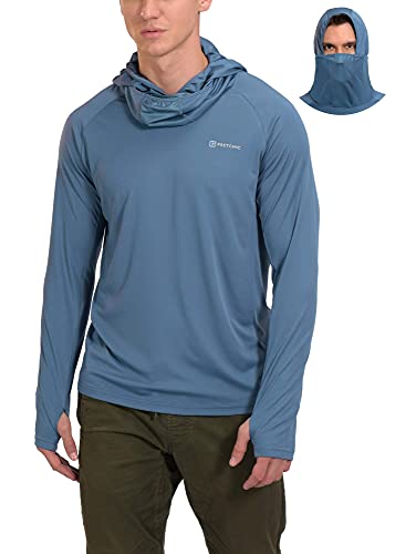 9 Best Sun Shirts for Men 7 PRETCHIC Men's Sun Protection Fishing Shirt SPF Long Sleeve Workout Hoodie with Mask Blue L