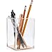 Acrylic Pen Holder - Clear Stationery Organizer, Desk Organization, Desk Caddy, Modern Office Accessories, Clear with Rose Gold Bottom - 3.1 x 4.5 x 3.1 Inches