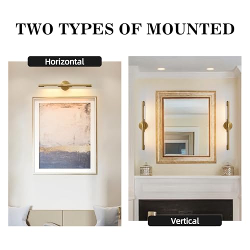Image of Museum Gallery Bathroom Picture Light - 24 Inch Long Gold Brass Dimmable Hardwired Wall Sconces with E12 Bulb - Frame Pictures Art Deco Sconce Lights for Painting Photo Artwork Library Vanity Over