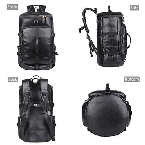 Baosha HB-26 3-Ways Herren Rucksäcke Handgepäck Schultertasche Convertible PU Leder Reisetasche Wanderrucksäcke Sporttasche Travel Duffel Bag Weekender Tasche (Schwarz)