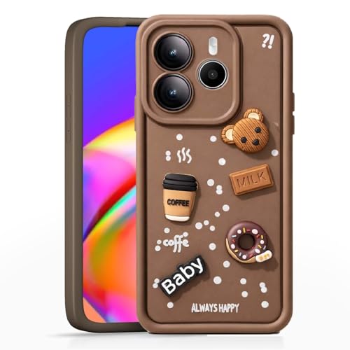Image of Bintage CASE Cute Fun Taddy Cartoon 3D Ball Bear Milk Cake Coffee Silicon Case Full Body & Camera Protection Back Cover Compatible for MI Redmi Note 14 SE 5G - Brown