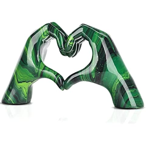LCCCK Emerald Green Decor Romantic Couple Heart Hands Figurines, Home Green Decor, Modern Abstract Art Gesture Statue, Heart Shape Finger Gesture Sculpture Home Decor Accent, for Wedding for Couple Cover
