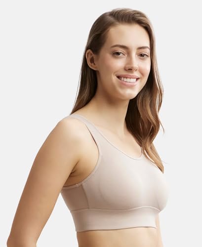 Image of Jockey JW12 Women Wirefree Padded Tencel Lyocell Elastane Stretch Full Coverage Lounge Bra with Stay Fresh Properties and Removable Pads