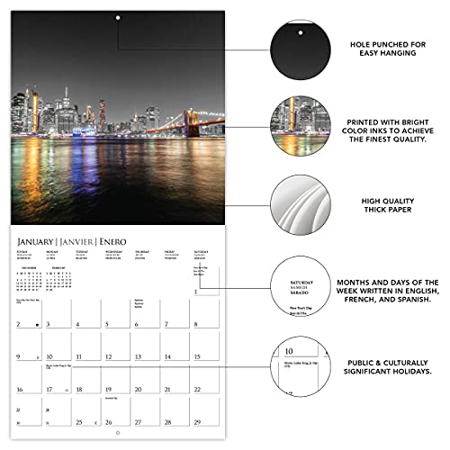 Image of Graphique 2022 New York Glitz Wall Calendar | 12 inch x 12 inch | Thick Paper | Home & Office Organizer | Large Monthly Grid | 3 Languages & Marked Holidays | 4 Month Preview Page for 2023