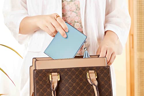 Gostwo Womens Small Bifold Slim Mini Wallet Purse With Tassel And Zippered Coin Pocket (Blue With Key Chain) #TOP5