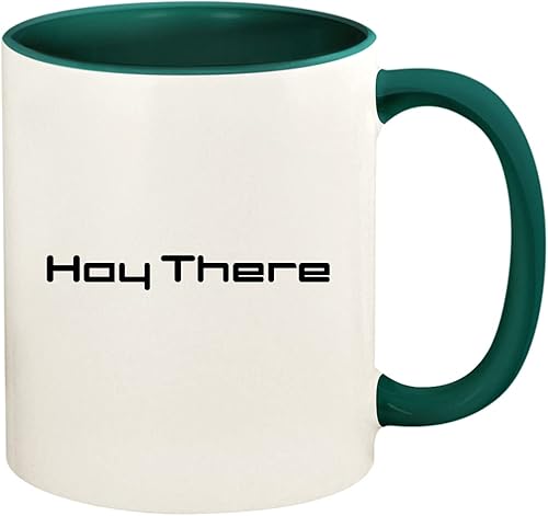 Knick Knack Gifts Hay There - 11oz Ceramic Colored Handle and Inside Coffee Mug Cup, Green