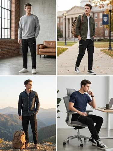 Image of GRECIILOOKS Men's Cargo Pants | 6 Pocket Cotton Cargo Joggers for Men | Loose Fit Stylish Pant with Pockets | Casual Baggy Trousers & Streetwear Lower