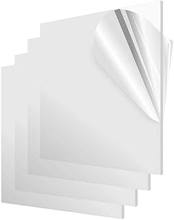 Acrylic Sheet Clear Cast Plexiglass 8” x 10” 0.08” Thick (2mm) Transparent Plastic Plexi Glass Board with Protective Cover for Photo Frame Replacement, DIY Display Projects, Craft (8"x10", 4)