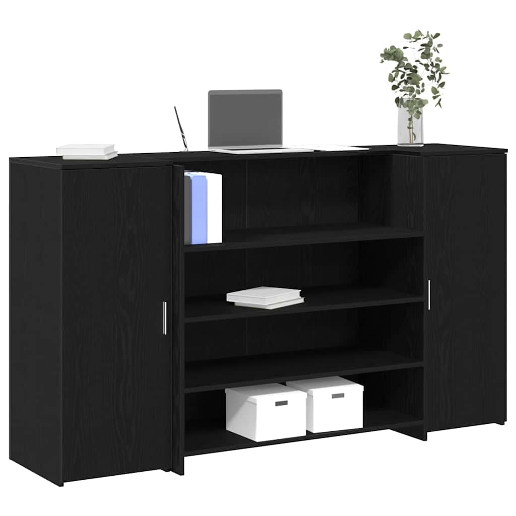 Mesa de recepción roble negro 180 x 50 x 103,5 cm de material de madera con armario integrado, amplio espacio de almacenamiento para material de oficina, versátil en oficinas y vestíbulos,