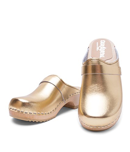 Sandgrens Swedish Low Heel Wooden Clog Mules For Women, Us 7-7.5 | Tokyo Metallic Gold, Eu 38 #TOP1