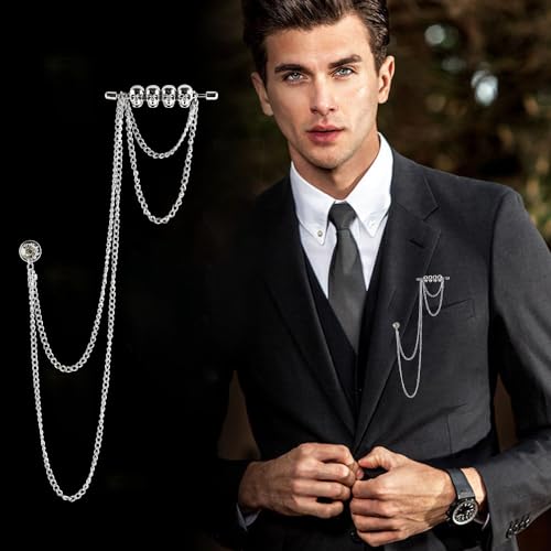 Retro Skull Suit Pin with Double Hanging Chains Brooch Collar Lapel Pin for Men Shirt Suit Tuxedo Tie Punk Coat Stud Badge Brooch Tassel Suit Accessories Jewelry Pin Clips2