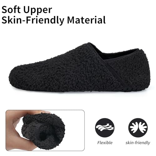 Image of WateLves Womens & Mens Lightweight Cozy Faux Furry House Slippers - Rubber Sole Slip On Sock Shoes - Foldable Travel Slippers - Indoor & Outdoor