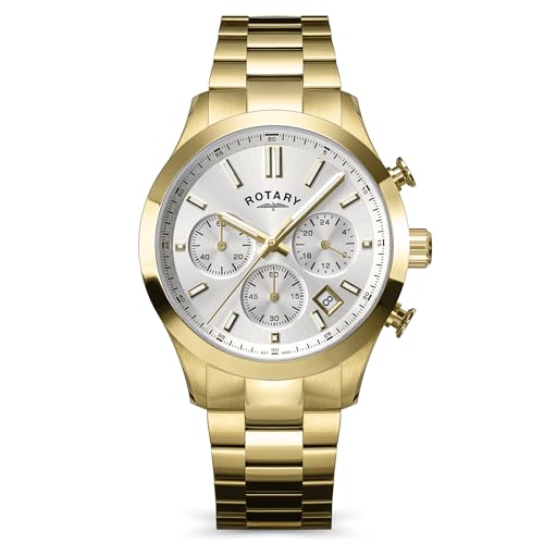 Rotary Men's Heritage Chronograph Gold Plated Stainless Steel Bracelet Watch