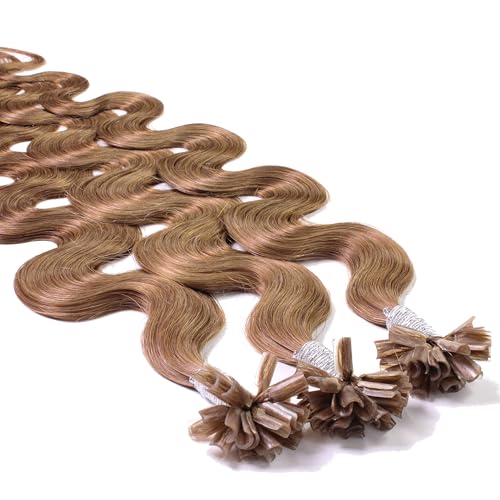 Hair2Heart 25 x 0.5g extensions cheveux keratine à chaud - 60cm, couleur #14 Blond foncé, ondulé