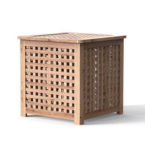 ZLHOME Wooden Grid Side Table for Indoor/Outdoor,Small Coffee Table for Boho Corner/Patio/Living Room,Storage Bin Deck Box for Cushions,Toys,Furniture Covers,Etc.Original Wood Color