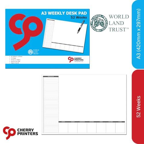 Cherry Weekly Planner Desk Pad A3 (420 x 297 millimetres) 52 Sheets 120gsm Paper - Image 3
