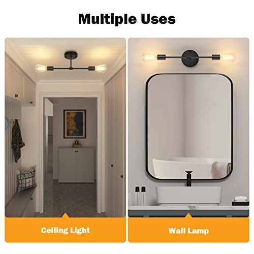 Fadimikoo 2-Light Black Bathroom Light Over Mirror, Modern Sconces Wall Lighting Fixtures, Indoor Semi Flush Mount Ceiling Light For Hallway Bedroom Kitchen (1 Pack) #TOP2