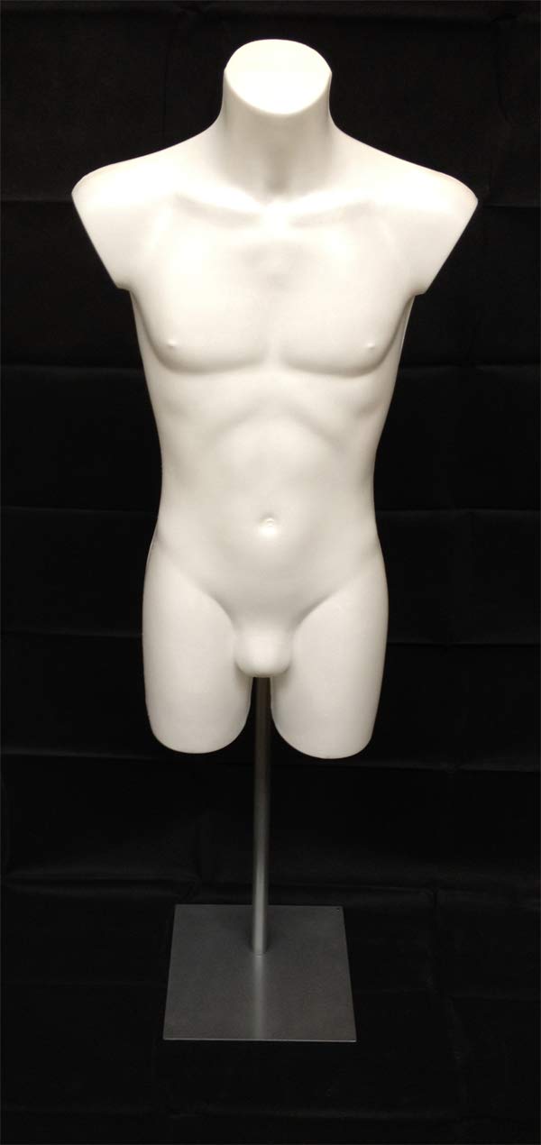 White Male Sportswear Mannequin Display Bust for Clothing Swimwear Fashion and Shopfittings Supplied With Metal Floor Stand