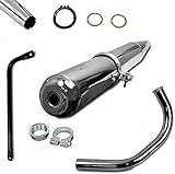 SET Inhalt: Ø 28 mm Auspuff Komplett + Tragschelle hinten + Krümmer Ø 28 mm + Krümmer-Mutter-Set + Auspuffhalte Strebe lang - Schwarz