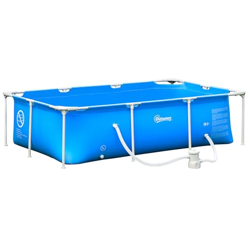 Outsunny Steel Frame Pool with Filter Pump, Filter Cartridge, Reinforced Sidewalls Rust Resistant Above Ground Swimming Pool 252 x 152 x 65cm, Blue