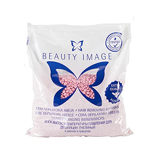 BEAUTY IMAGE Perlas de Cera Depilatoria Profesional con Cera de Abejas y Dióxido de Titanio - Cera Caliente Depilación Indolora - Cera para Depilar Sin Bandas. Cera Española Elástica - Rosa [1 Kg] Cover