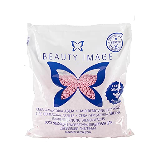 BEAUTY IMAGE Perlas de Cera Depilatoria Profesional con Cera de Abejas y Dióxido de Titanio - Cera Caliente Depilación Indolora - Cera para Depilar Sin Bandas. Cera Española Elástica - Rosa [1 Kg]